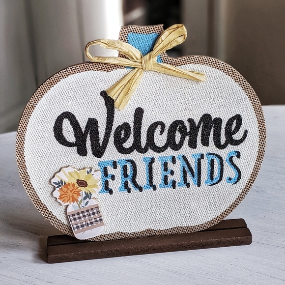 Welcome Friends Harvest Pumpkin Sign Home Decor Accent - Picture 2 of 7